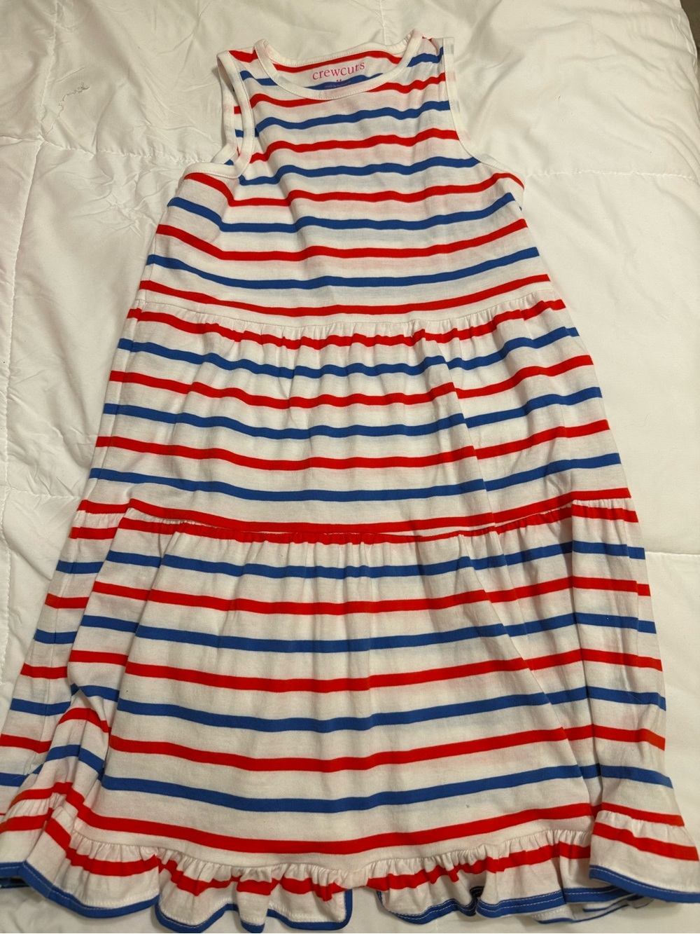 Crewcuts White Dress with Red & Blue Stripes